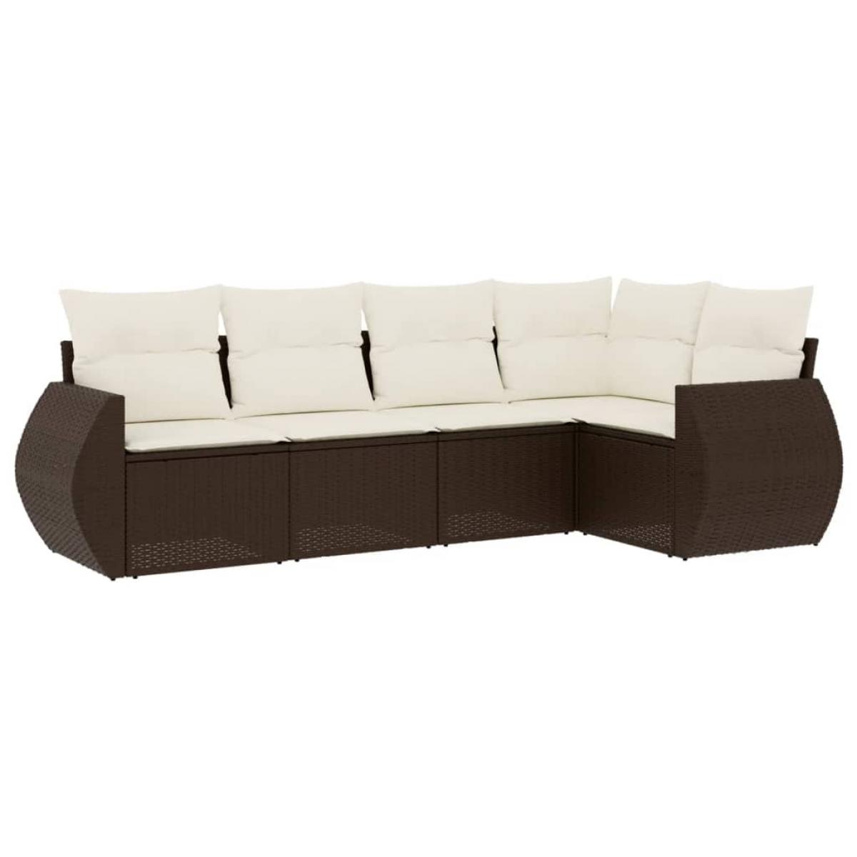Set comedor de jardín 5 piezas y cojines ratán sintético marrón