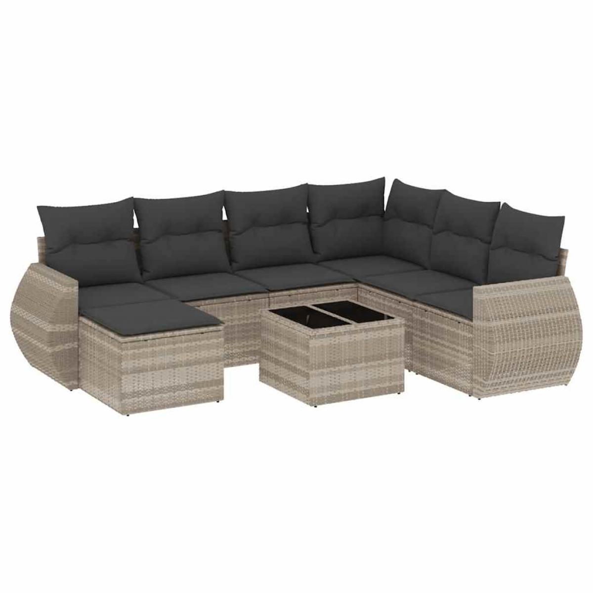 Set de sofás de jardín 8 pzas y cojines ratán sintético gris