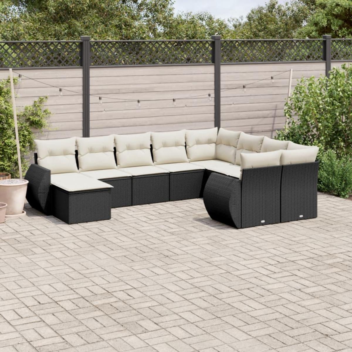 Set de sofás de jardín 10 pzas cojines ratán sintético negro