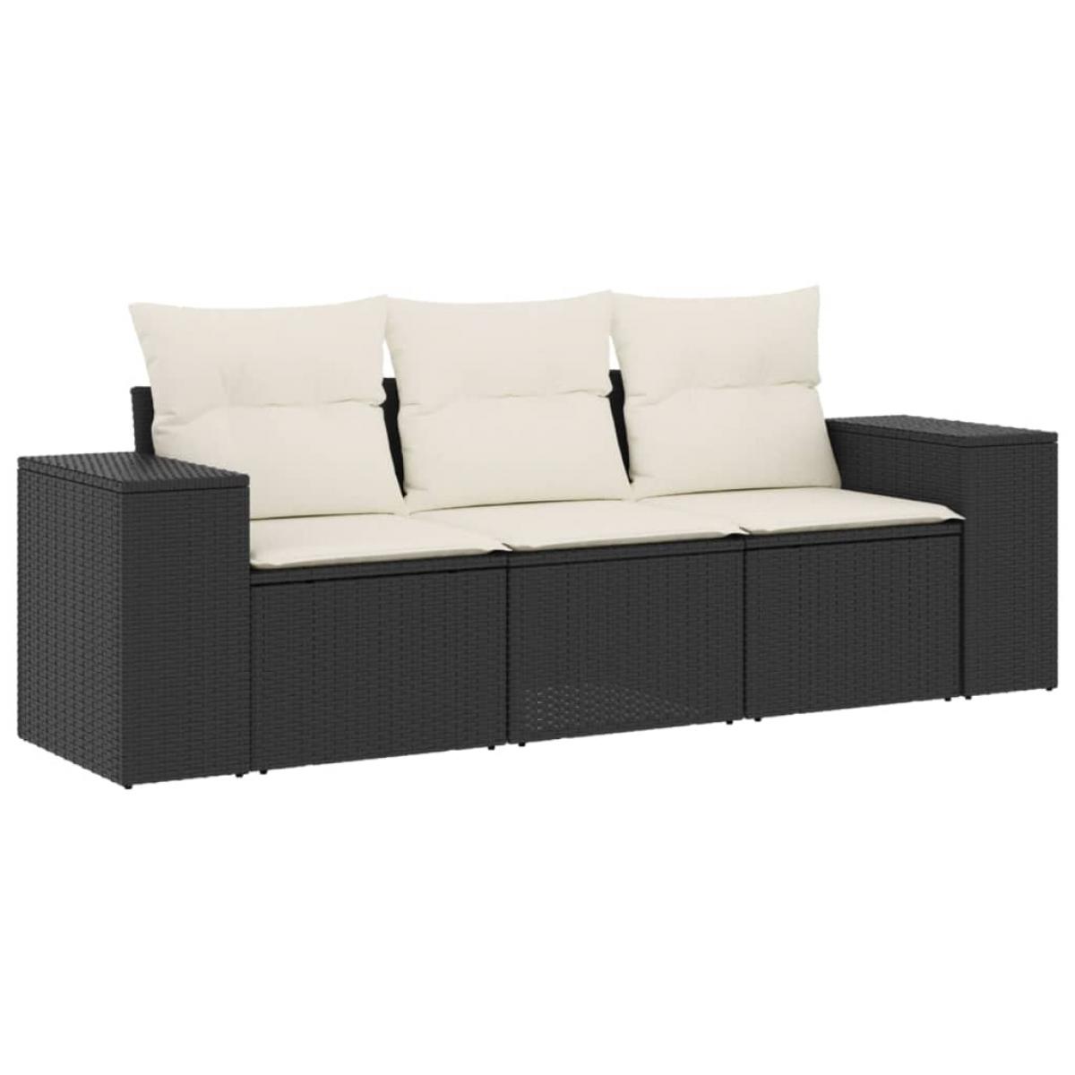 Set de sofás de jardín con cojines 3 pzas ratán sintético negro