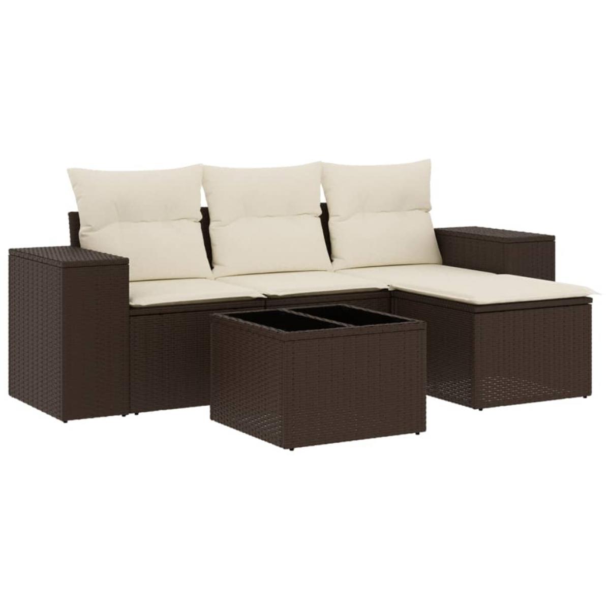 Set comedor de jardín 5 piezas y cojines ratán sintético marrón