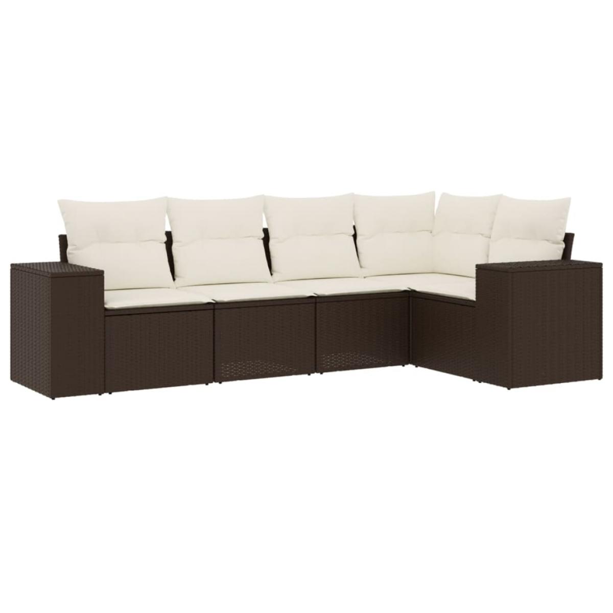 Set comedor de jardín 5 piezas y cojines ratán sintético marrón