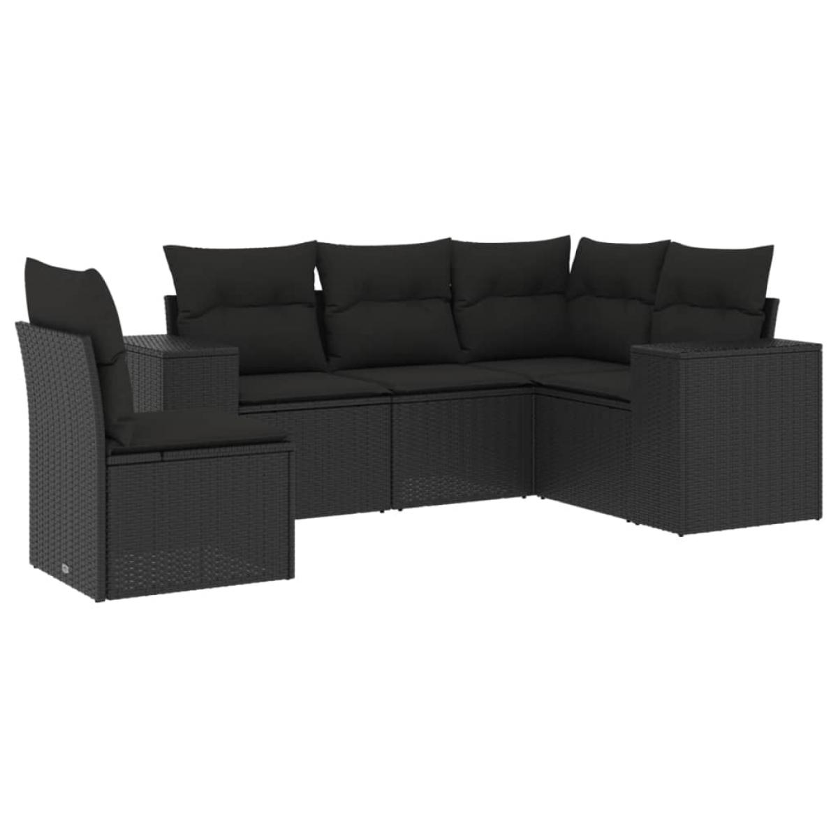 Set de muebles de jardín 5 pzas y cojines ratán sintético negro