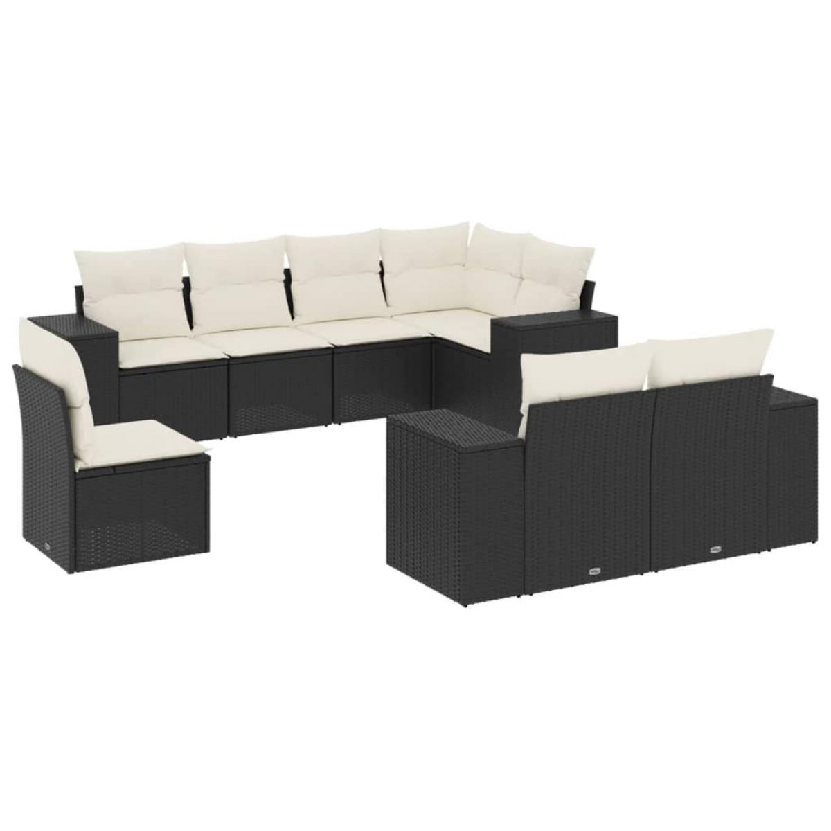 Set de sofás de jardín 8 piezas y cojines ratán sintético negro