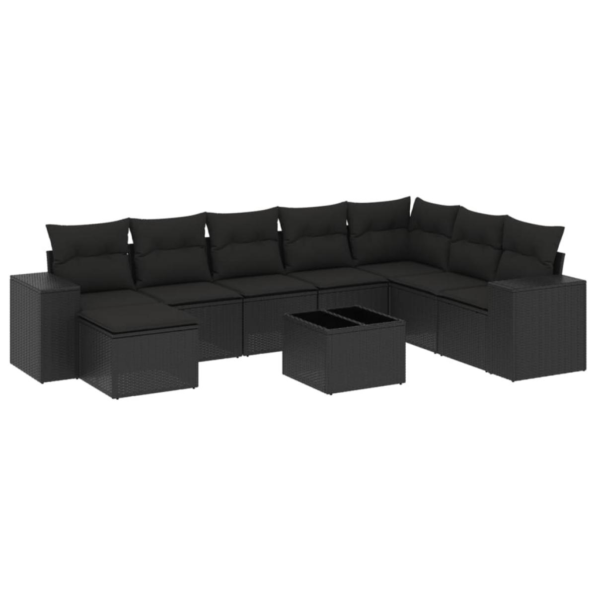 Set de sofás de jardín 8 piezas y cojines ratán sintético negro