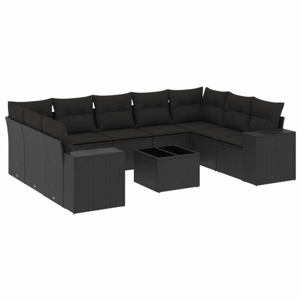 Set de sofás de jardín 10 pzas cojines ratán sintético negro