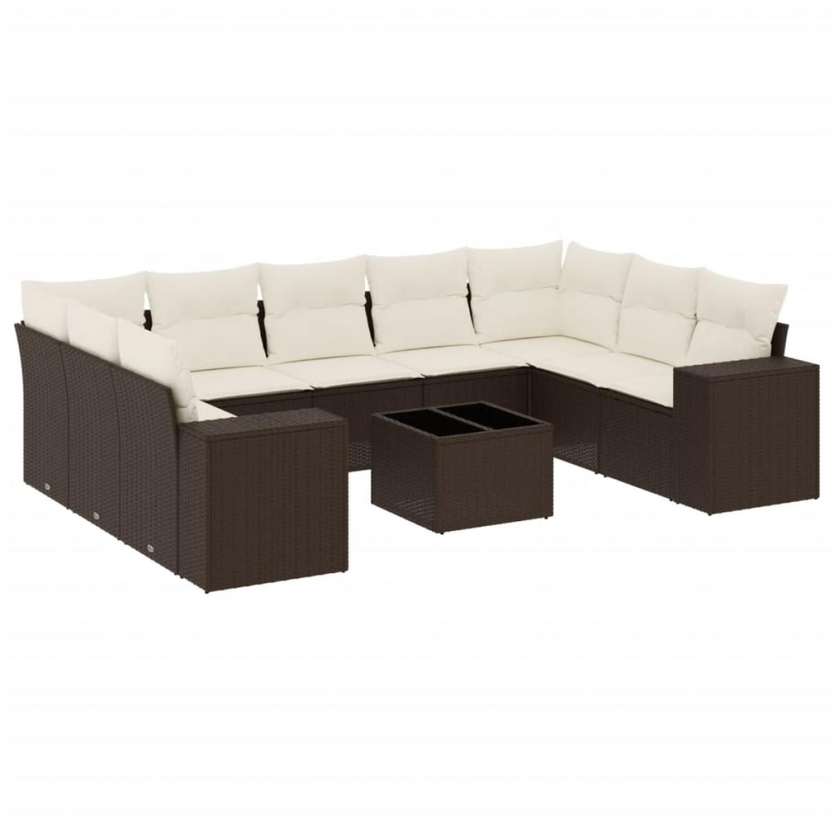 Set de sofás de jardín 10 pzas y cojines ratán sintético marrón