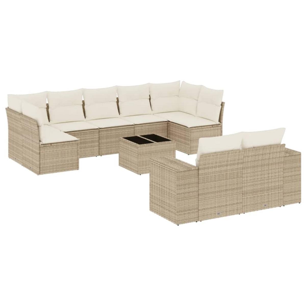 Juego de sofás jardín con cojines beige 10 pzas ratán sintético