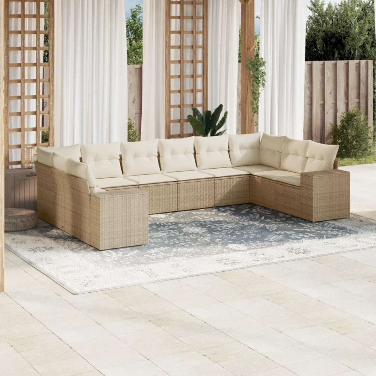 Juego de sofás jardín con cojines beige 10 pzas ratán sintético