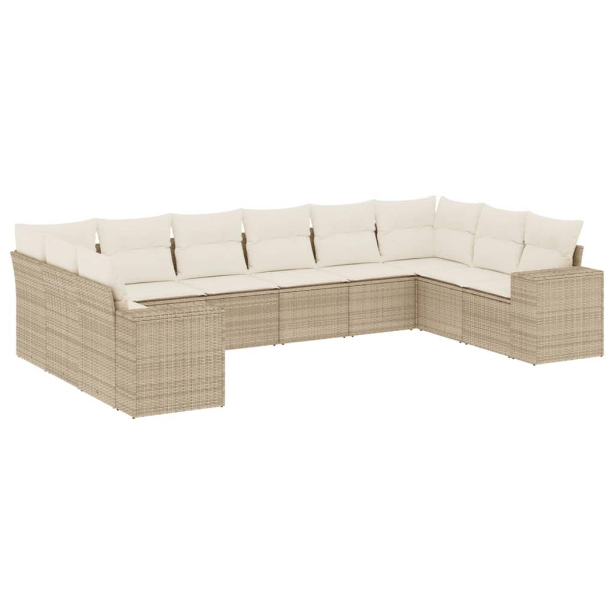 Juego de sofás jardín con cojines beige 10 pzas ratán sintético