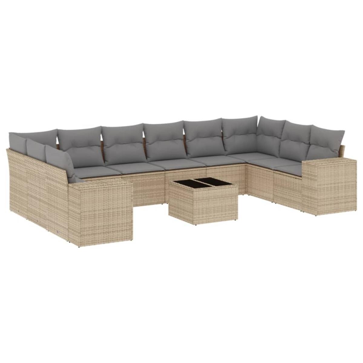Set de sofás de jardín 11pzas con cojines ratán sintético beige