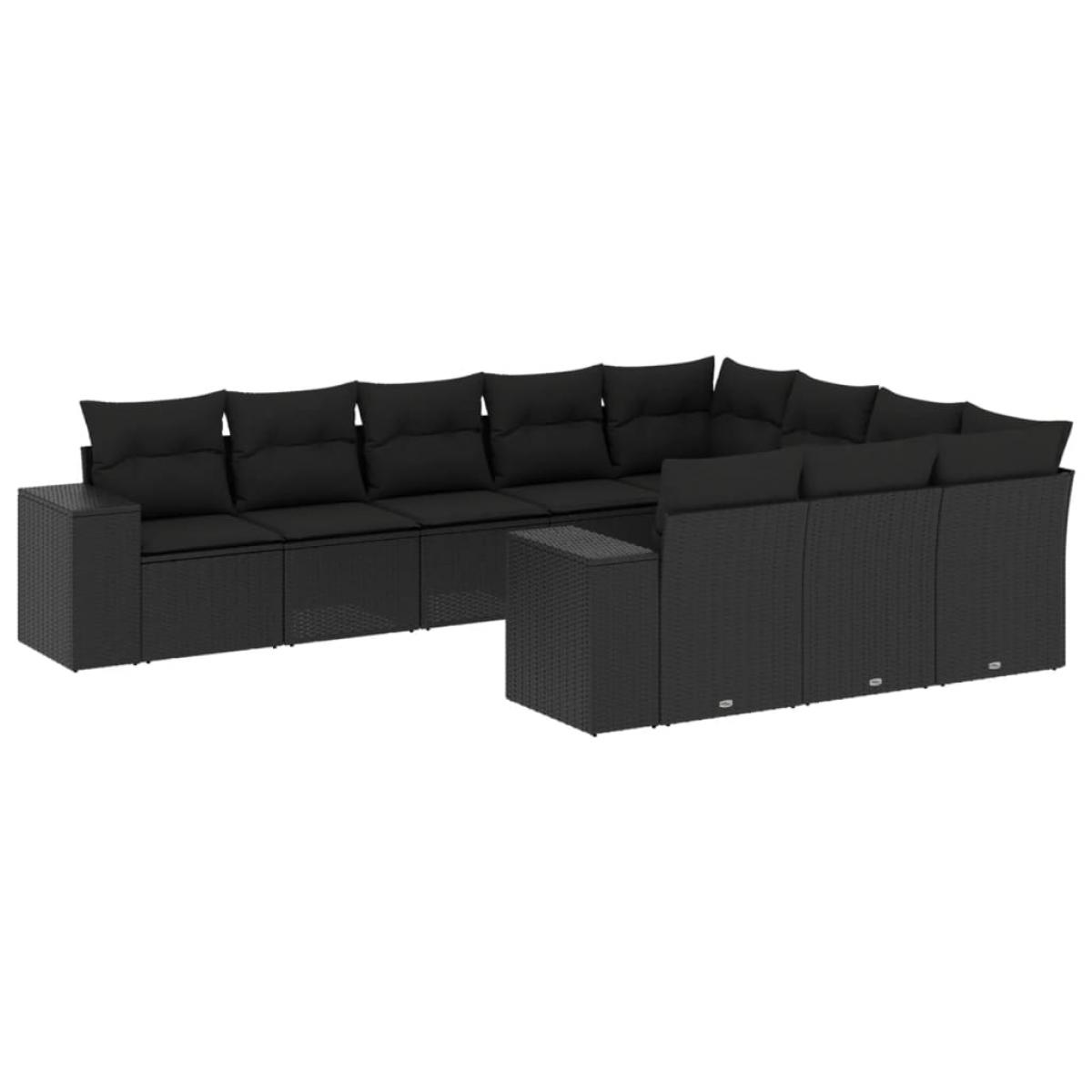 Set de sofás de jardín 10 pzas cojines ratán sintético negro