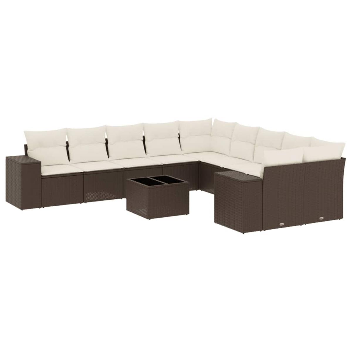 Set de sofás de jardín 11 pzas cojines ratán sintético marrón