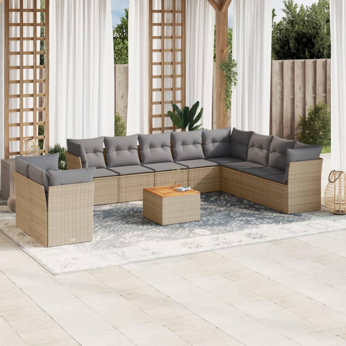 Set de sofás de jardín 11pzas con cojines ratán sintético beige