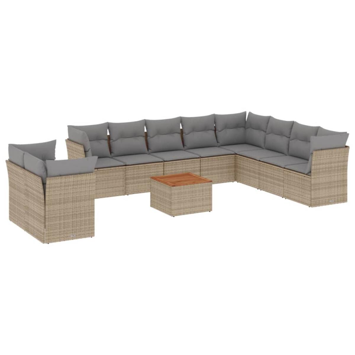 Set de sofás de jardín 11pzas con cojines ratán sintético beige