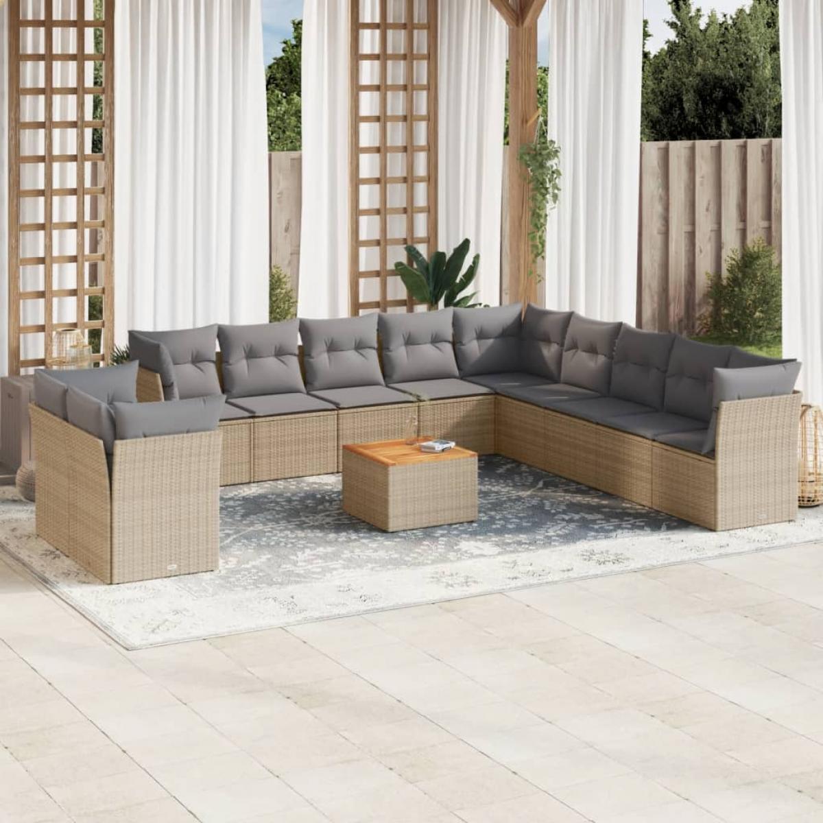 Set de sofás de jardín 12 pzas y cojines ratán sintético marrón
