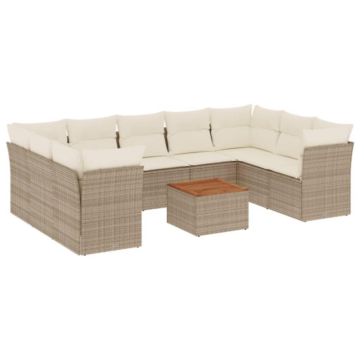 Juego de sofás jardín con cojines beige 10 pzas ratán sintético