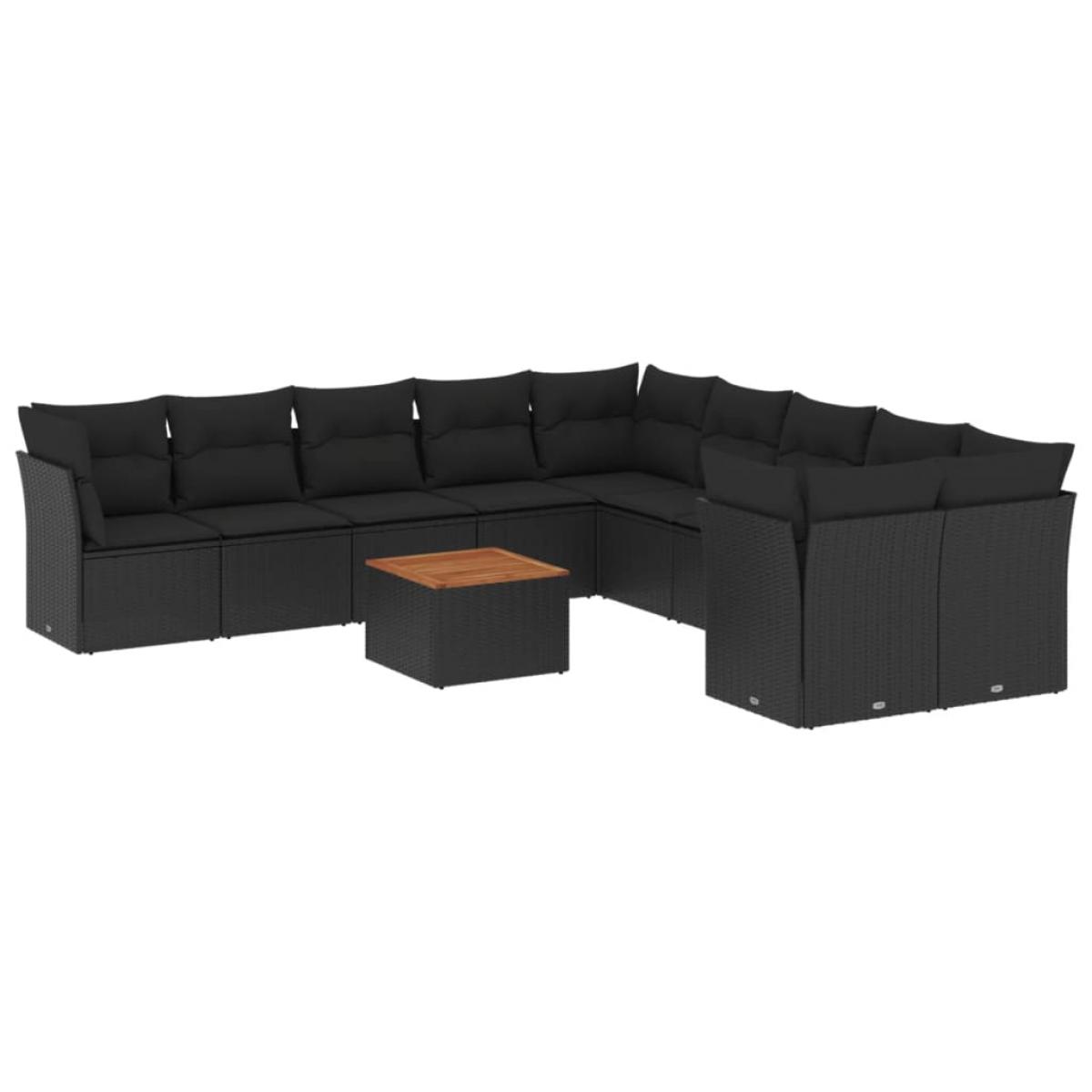 Set de sofás de jardín 11 pzas y cojines ratán sintético negro