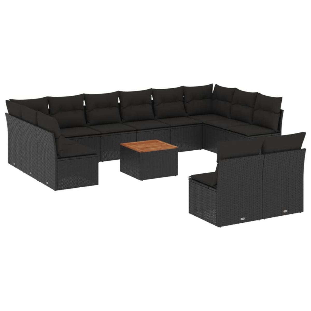 Set de sofás de jardín y cojines 13 pzas ratán sintético negro
