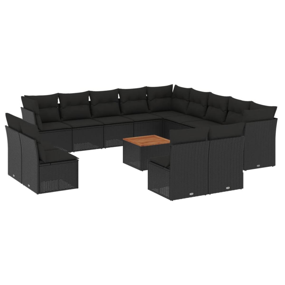 Set sofás de jardín 14 pzas con cojines ratán sintético negro