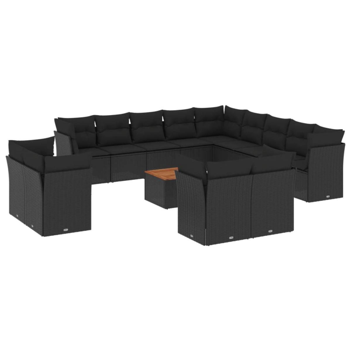 Set sofás de jardín 14 pzas con cojines ratán sintético negro