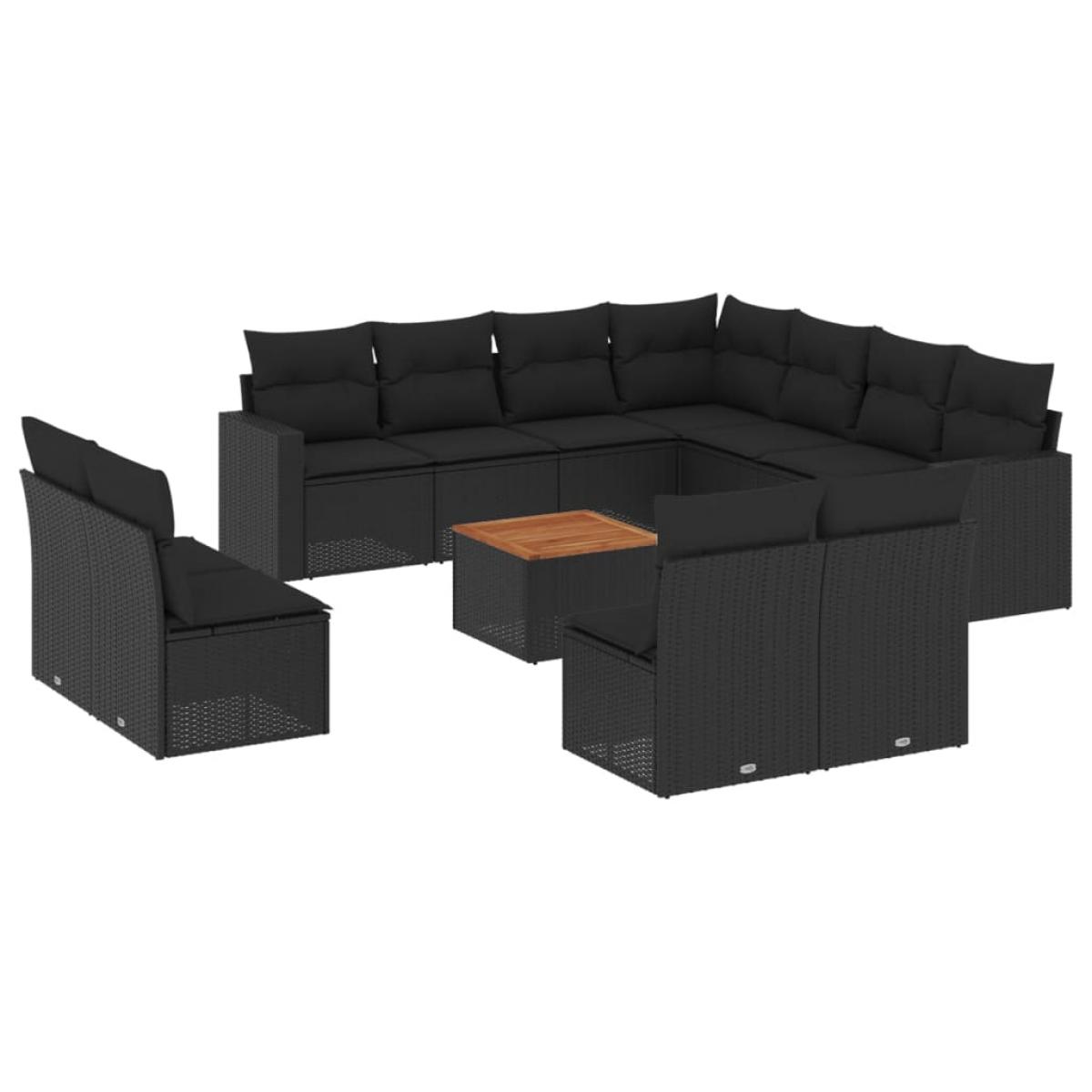 Set de sofás de jardín 12 piezas cojines ratán sintético negro