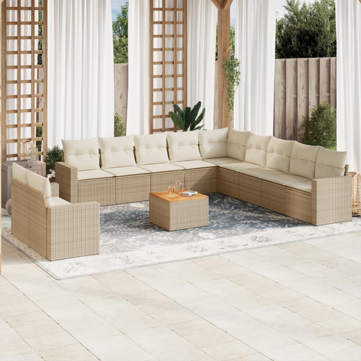 Set de sofás de jardín 12 pzas y cojines ratán sintético marrón