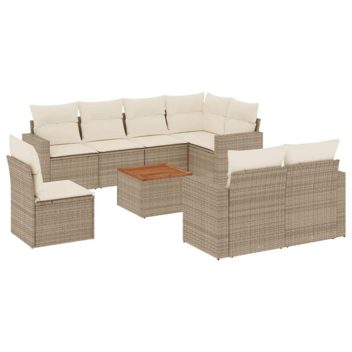 Set de sofás de jardín 9 pzas con cojines ratán sintético beige