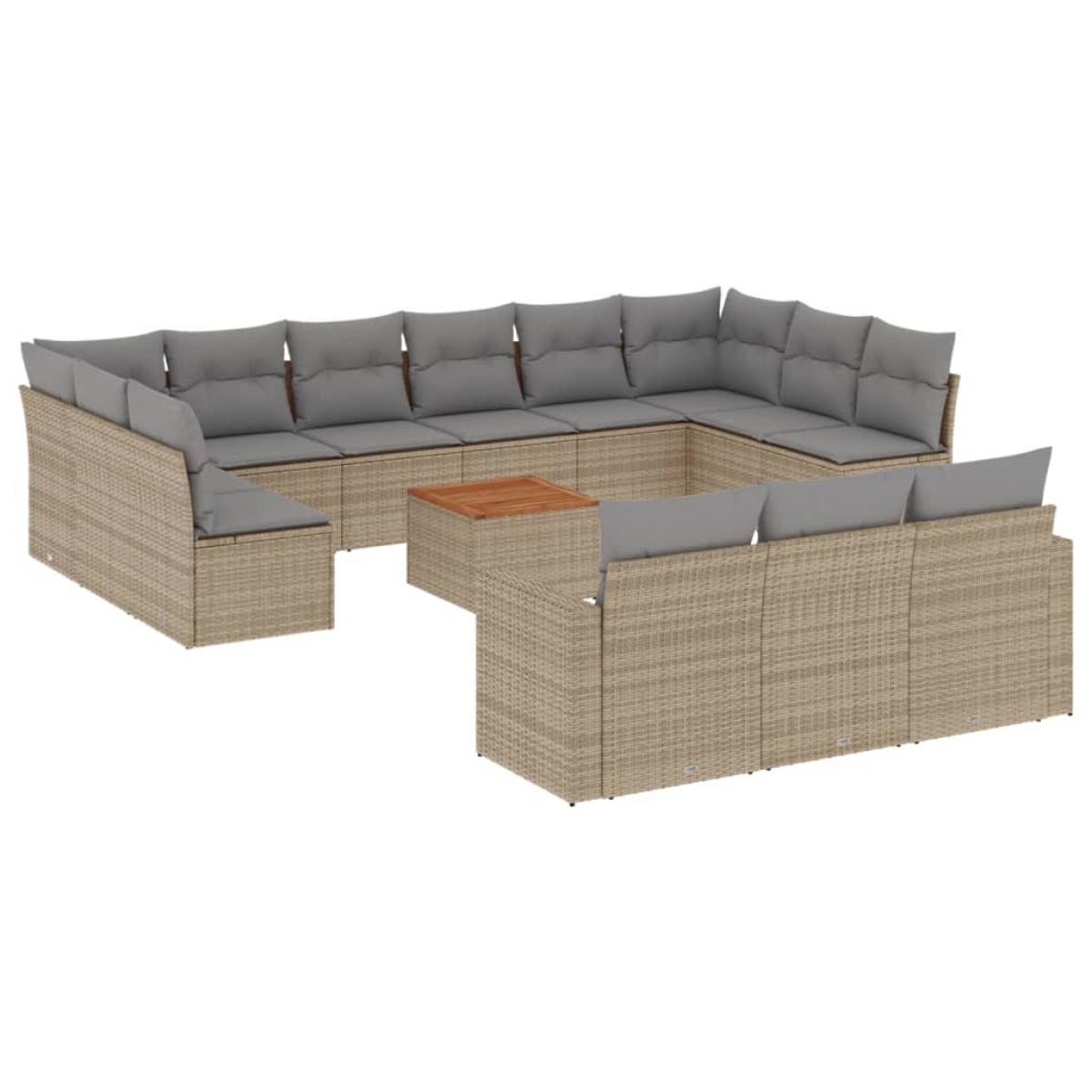 Set sofás de jardín 14 pzas con cojines ratán sintético beige