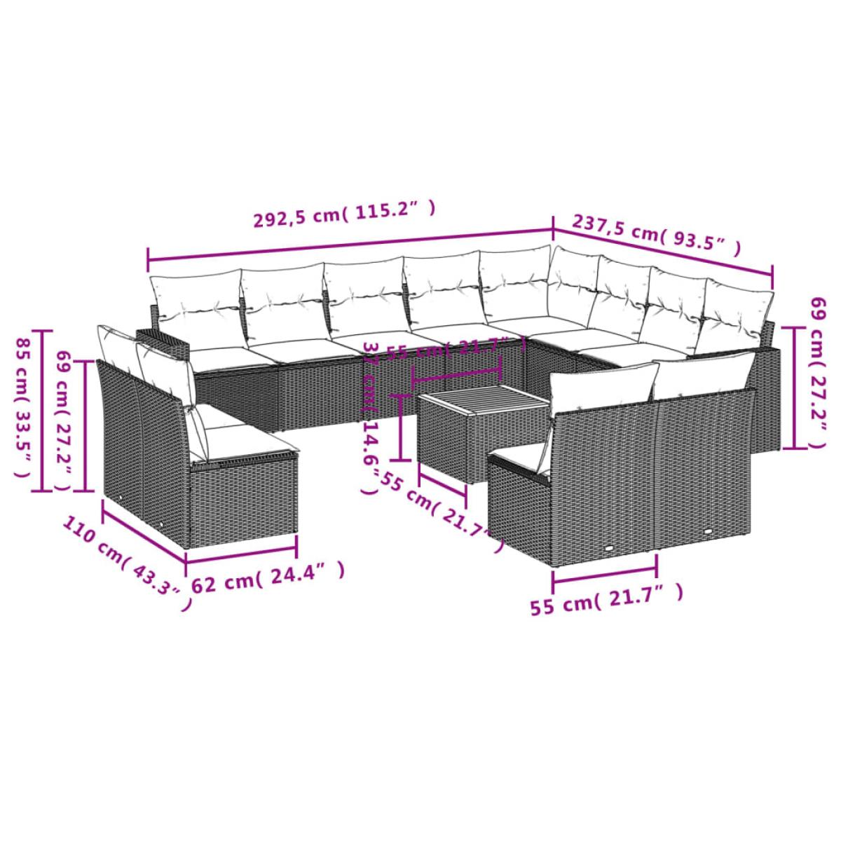 Set sofás de jardín con cojines 13 pzas ratán sintético beige