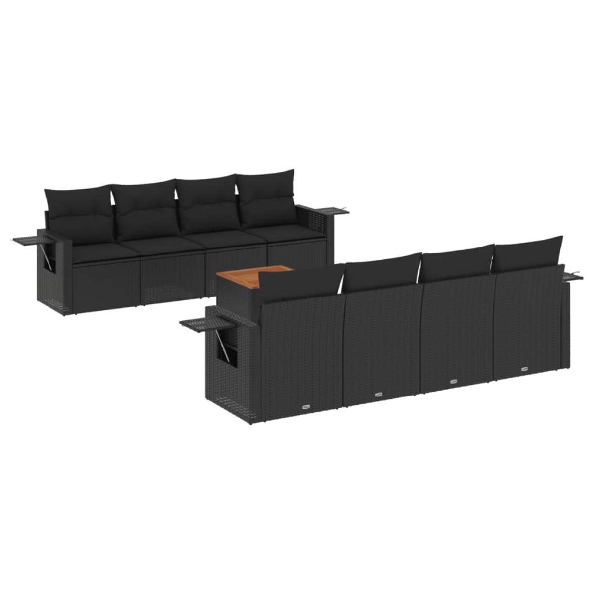 Set de sofás de jardín 8 piezas y cojines ratán sintético negro
