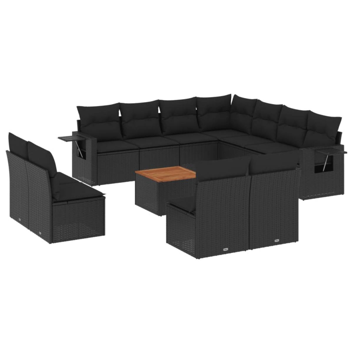 Set de sofás de jardín 12 piezas cojines ratán sintético negro