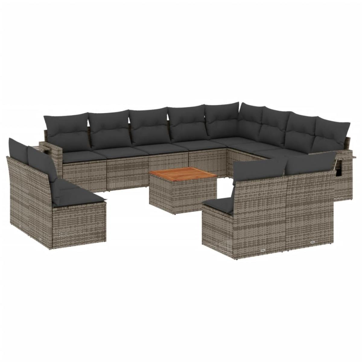 Set sofás de jardín con cojines 13 piezas ratán sintético gris