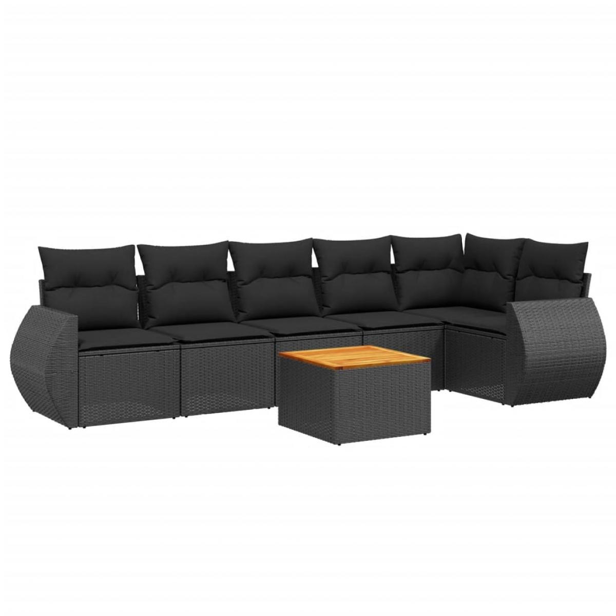 Set de comedor de jardín 7 pzas y cojines ratán sintético negro