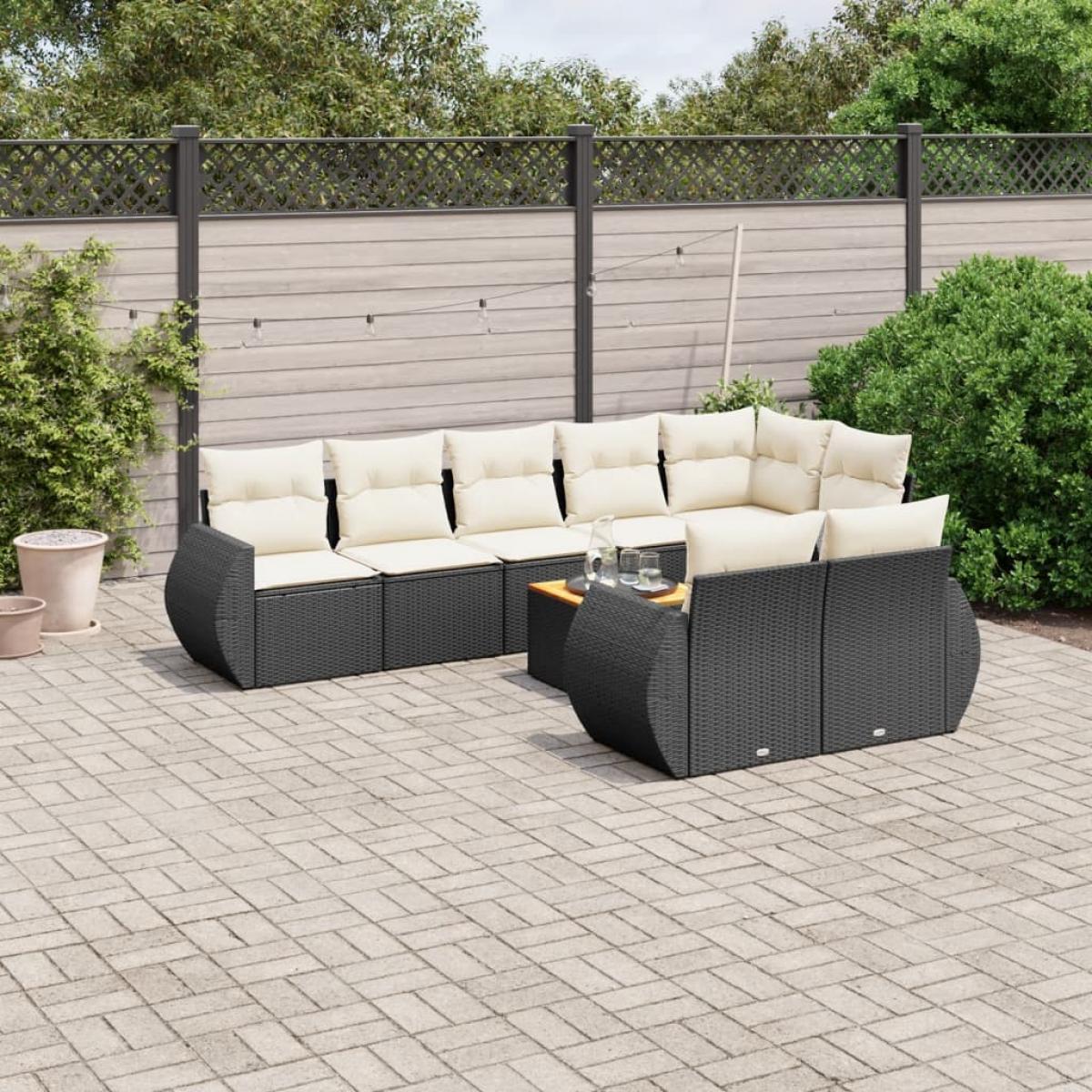 Set de sofás de jardín 8 piezas y cojines ratán sintético negro