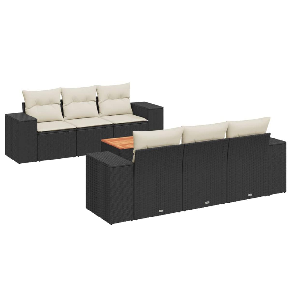 Set de comedor de jardín 7 pzas y cojines ratán sintético negro