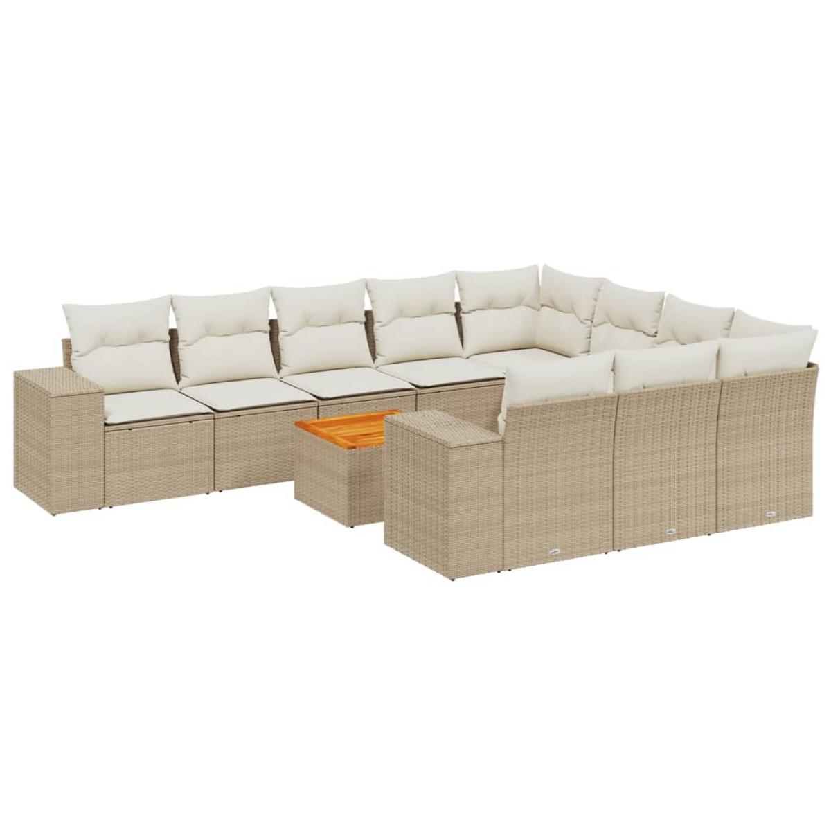 Set de sofás de jardín 11pzas con cojines ratán sintético beige