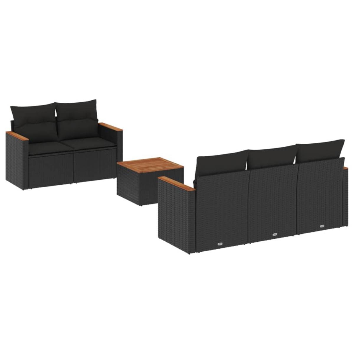Set de sofás de jardín 6 piezas y cojines ratán sintético negro