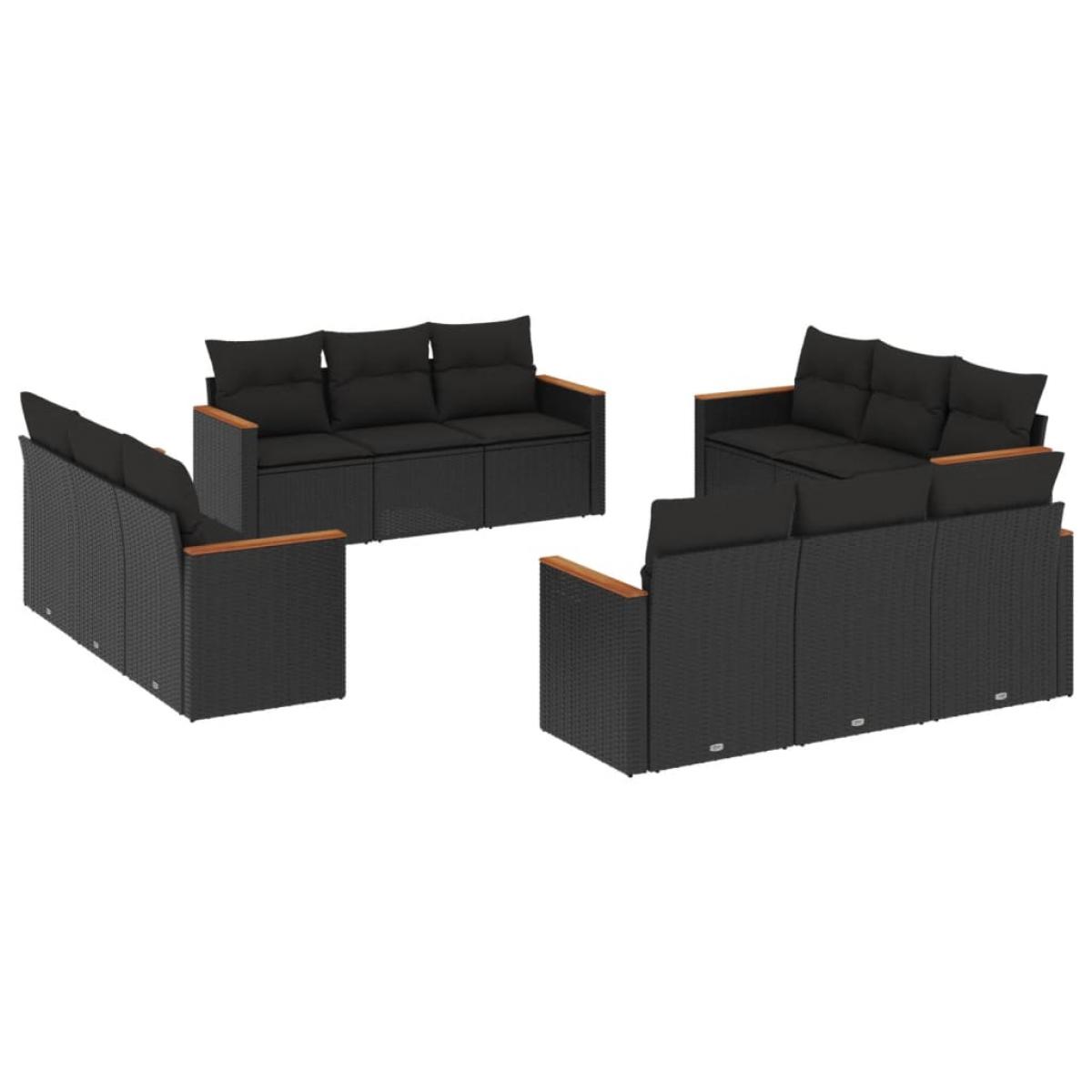 Set de sofás de jardín 12 piezas cojines ratán sintético negro