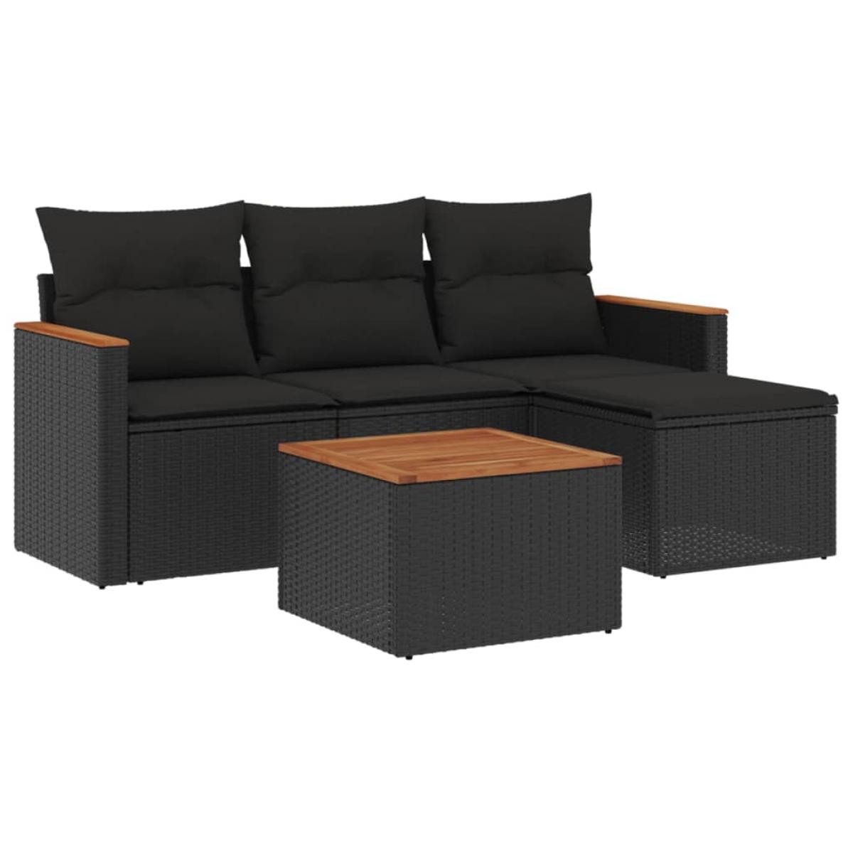 Set de muebles de jardín 5 pzas y cojines ratán sintético negro