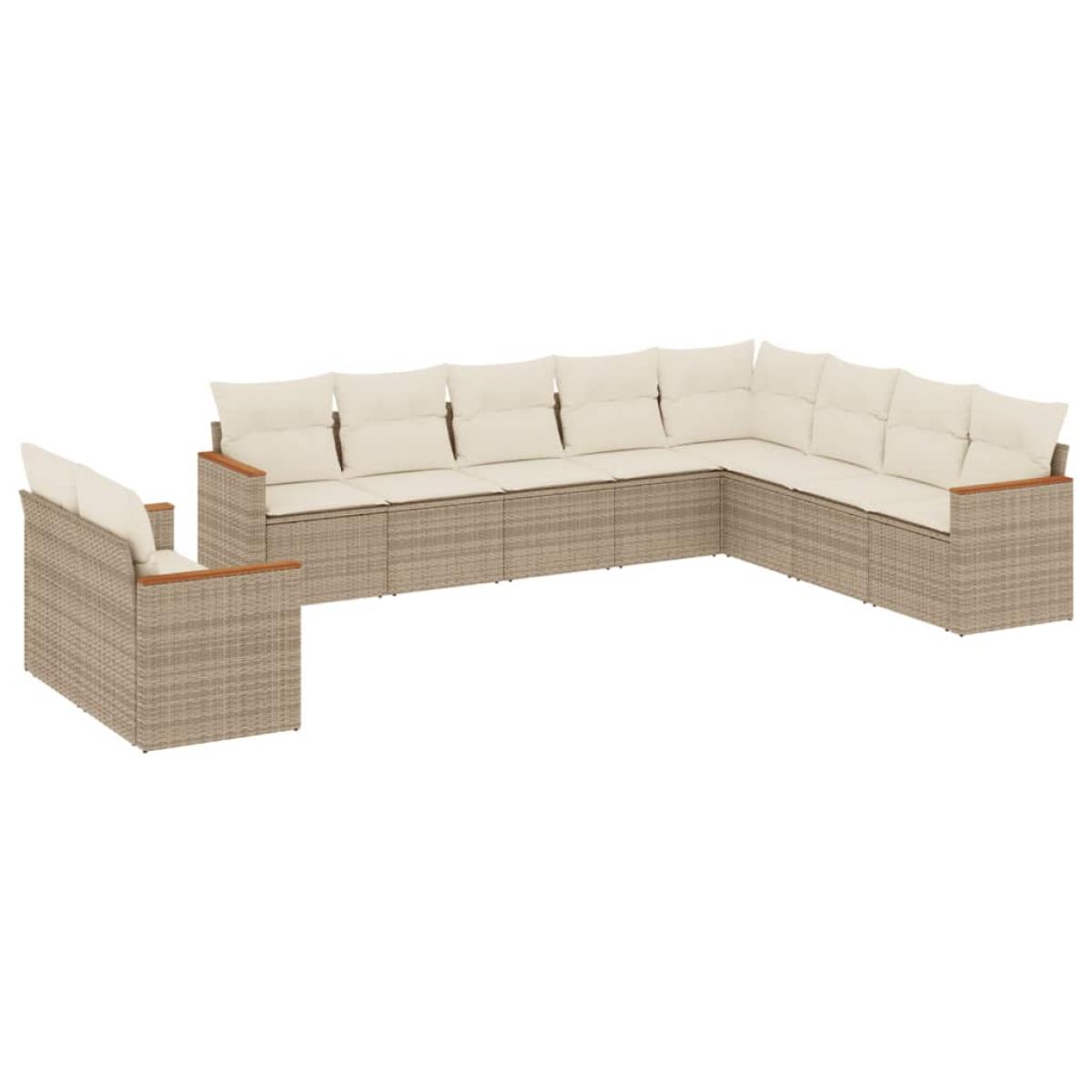 Juego de sofás jardín con cojines beige 10 pzas ratán sintético