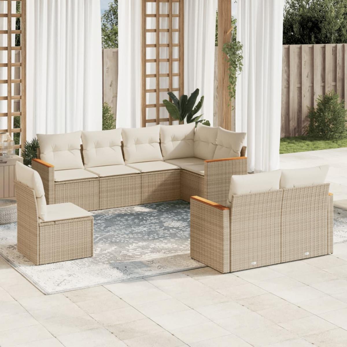 Juego de sofás de jardín con cojines beige 8 pzas ratán PE