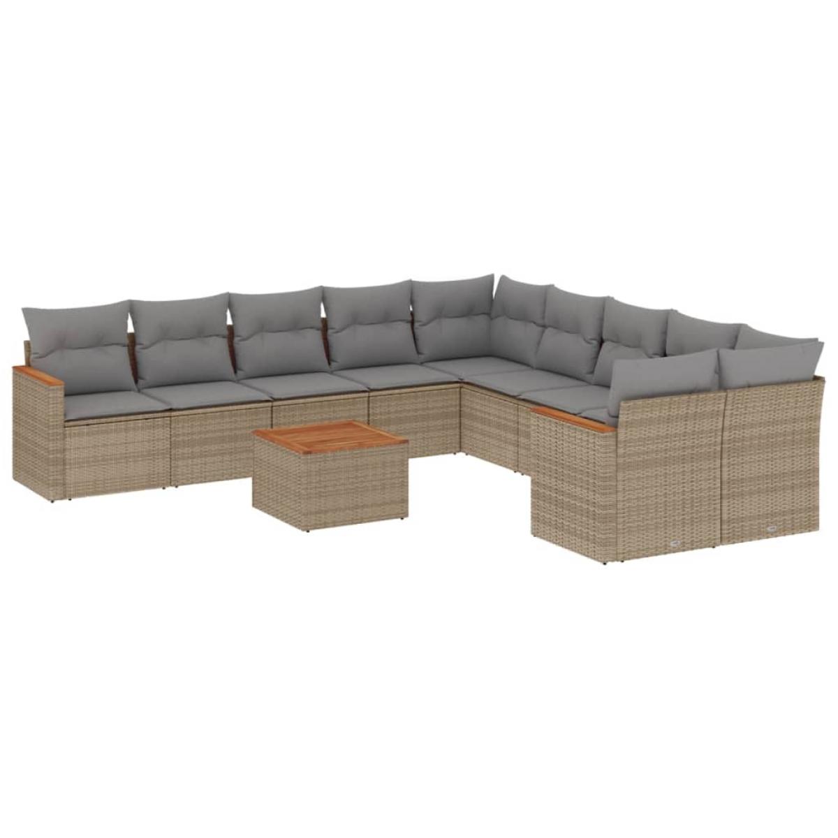 Juego de sofás jardín con cojines beige mezcla 11 pzas ratán PE