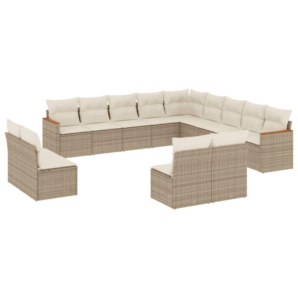 Set sofás de jardín con cojines 13 pzas ratán sintético beige