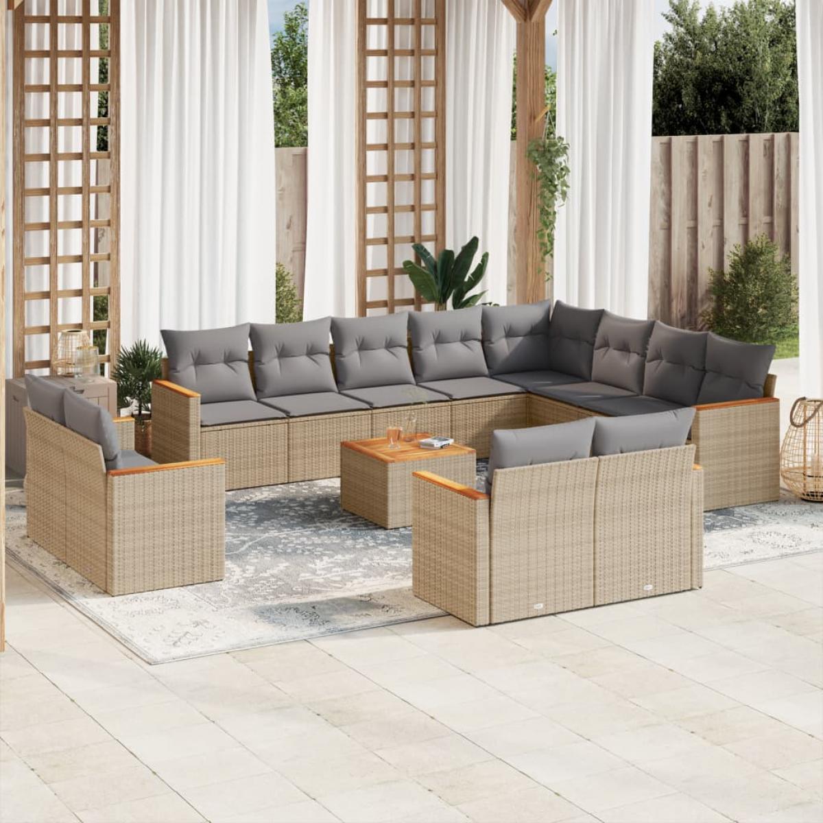 Juego de sofás jardín con cojines beige mezcla 13 pzas ratán PE