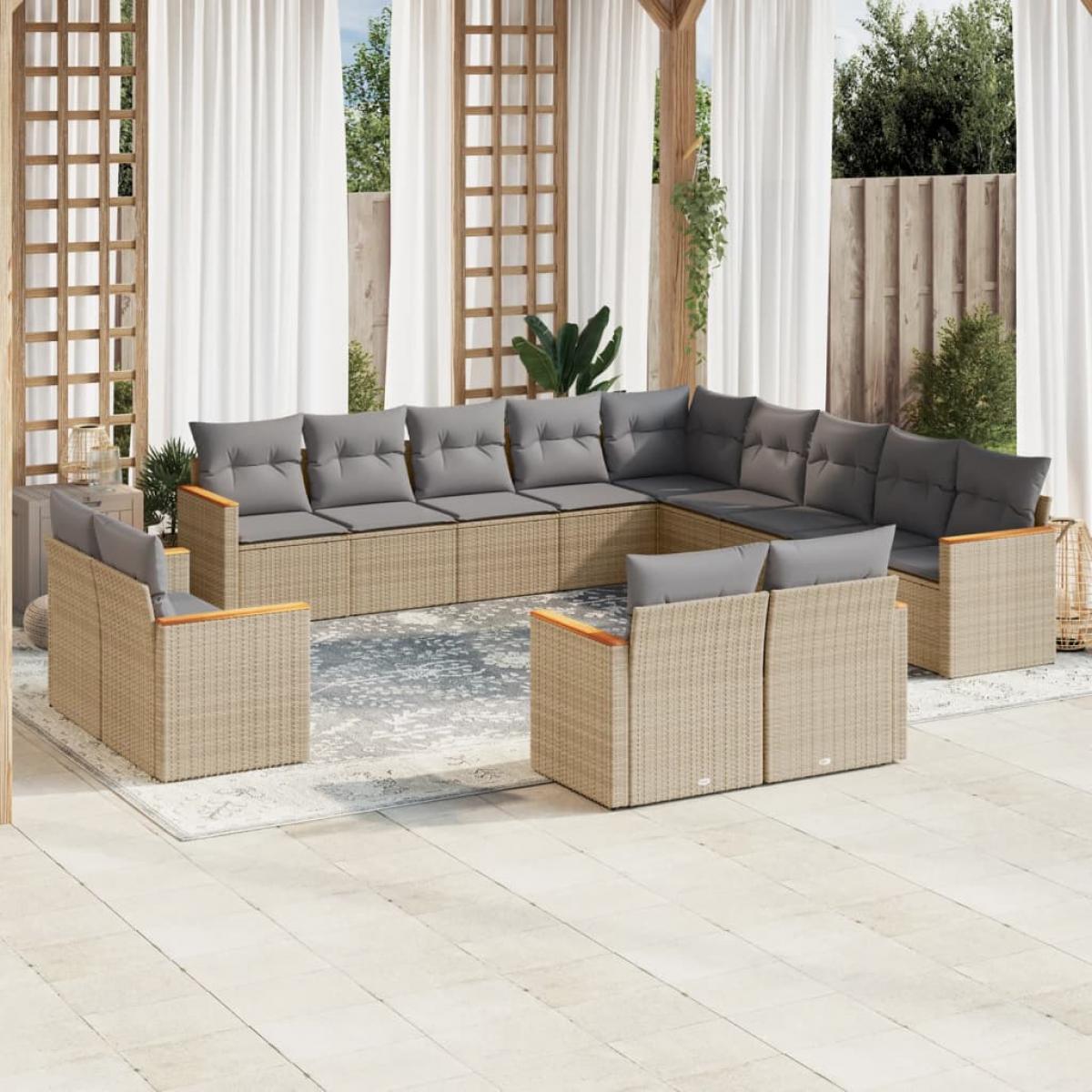 Juego de sofás jardín con cojines beige mezcla 13 pzas ratán PE