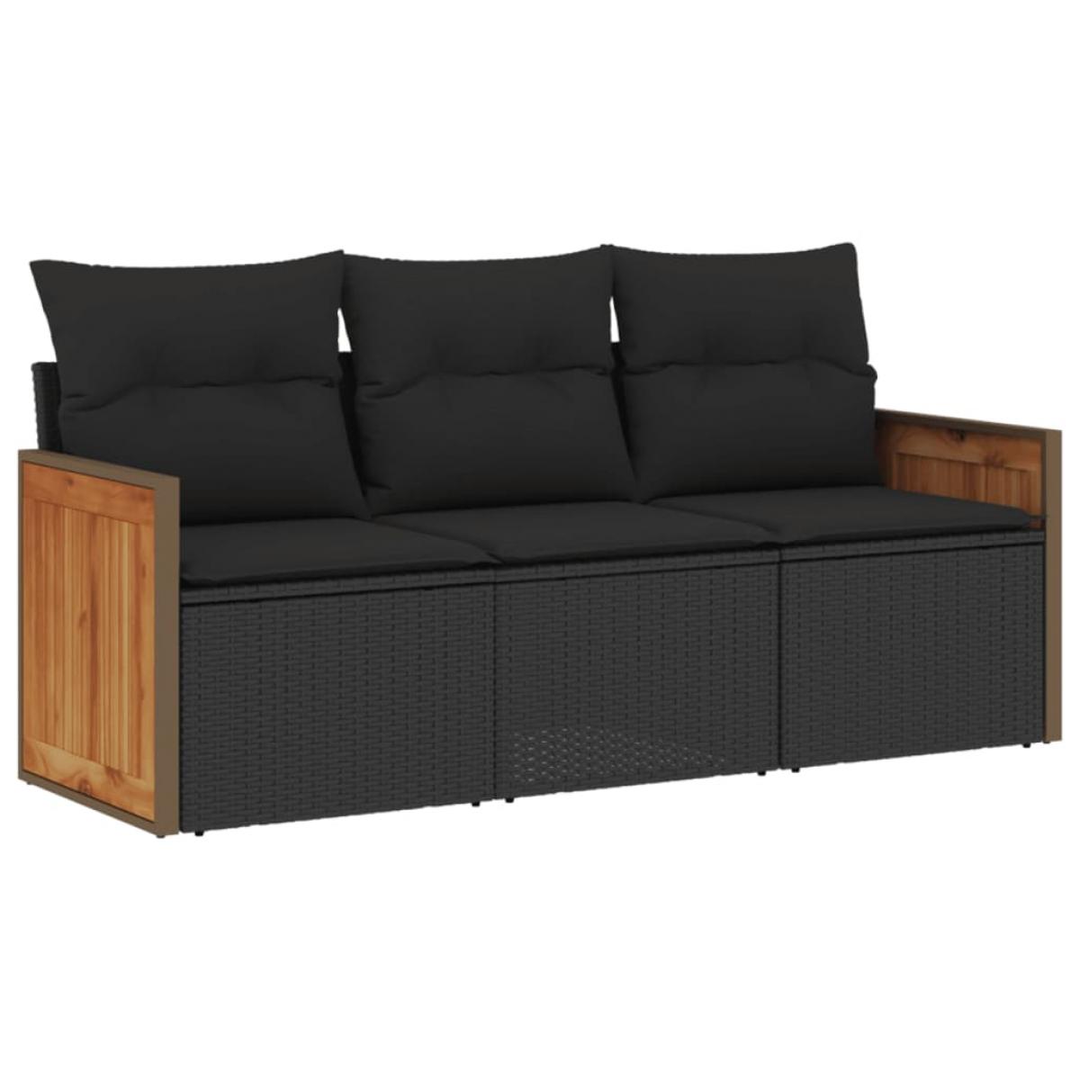 Set de sofás de jardín con cojines 3 pzas ratán sintético negro