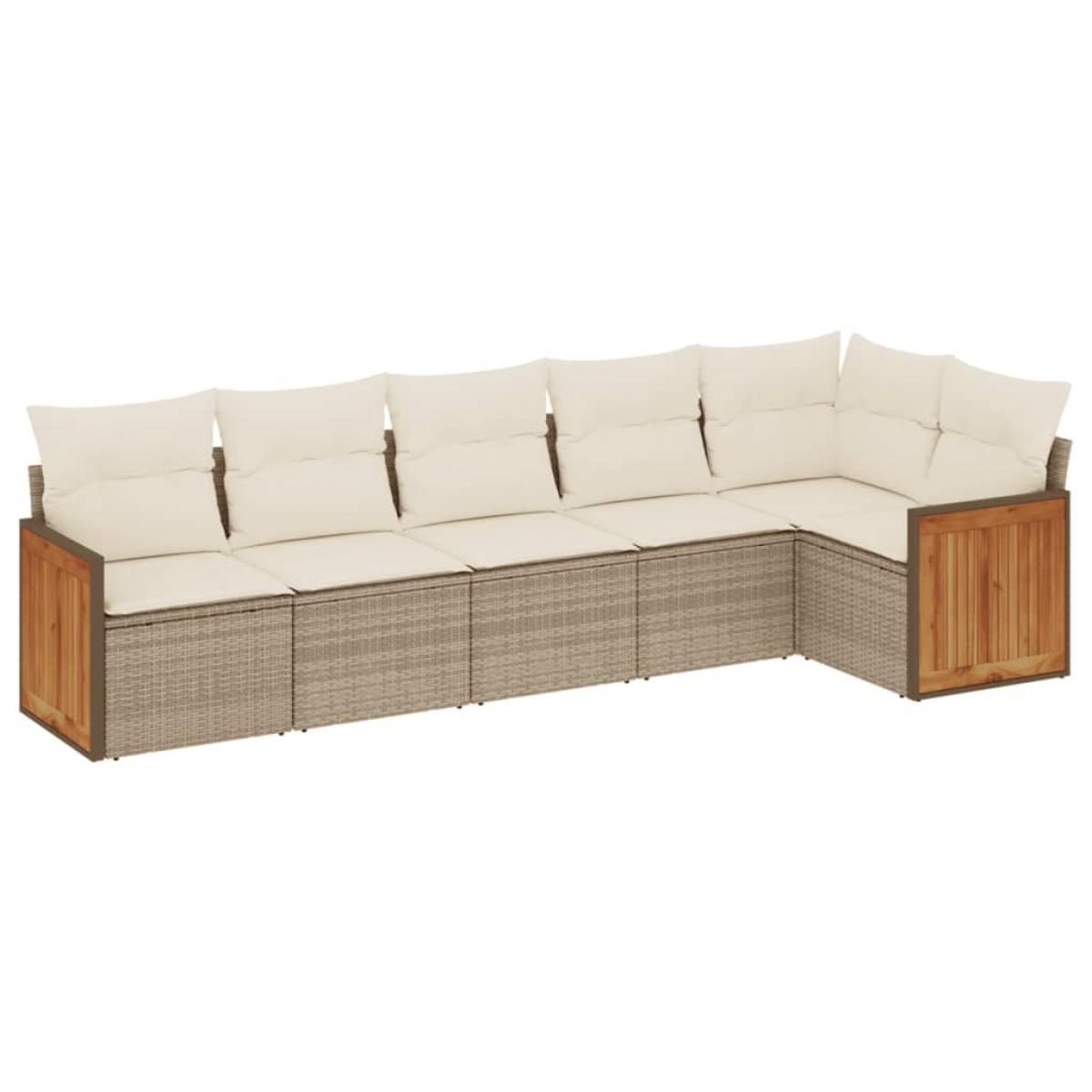 Juego De Sofá De Jardín De Ratán Sintético Beige - 6 Piezas Con Cojines, Modular, Resistente A La Intemperie