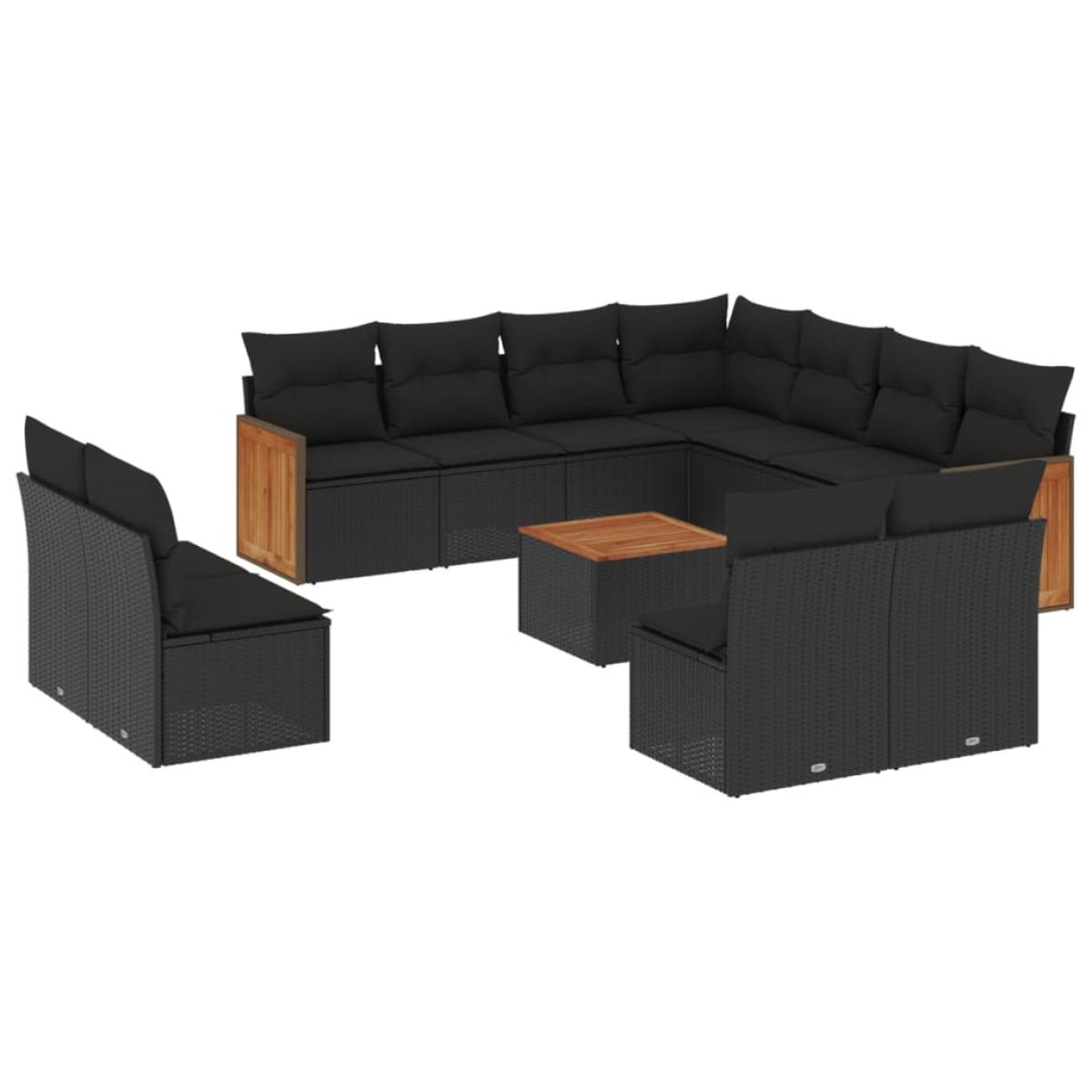 Set de sofás de jardín 12 piezas cojines ratán sintético negro