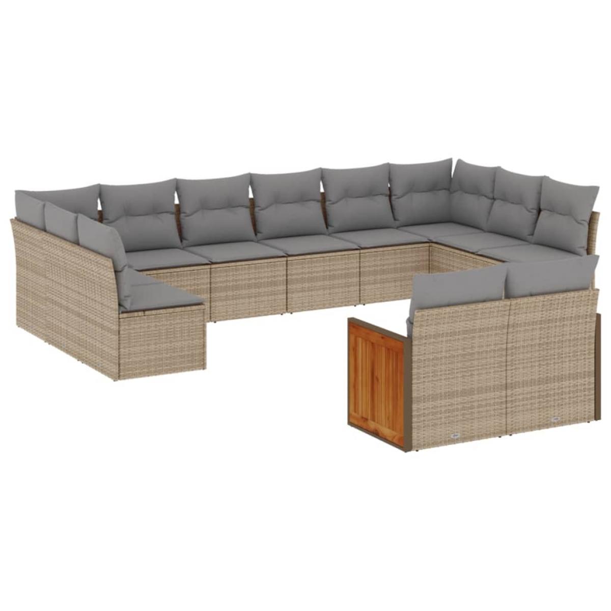 Set de sofás de jardín y cojines 12 pzas ratán sintético beige
